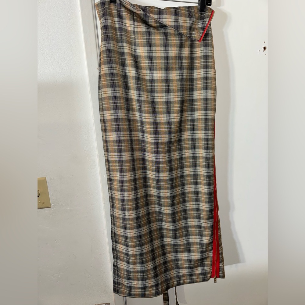 NWT TOV Plaid Side Zip Maxi Pencil Skirt